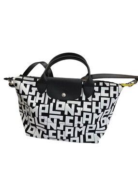 Longchamp Black & White Logo Print Top-Handle Tote/Crossbody